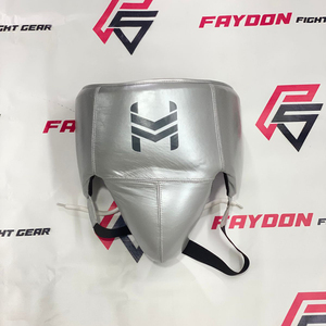 Protège-génitales en cuir de vachette véritable argenté, absorbant les chocs, pour le kickboxing et les arts martiaux, multi-couches - Product Image 1