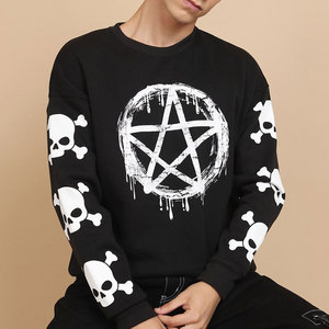 Sweat-shirt à col rond pour homme, imprimé crâne gothique, coupe classique, pull en tricot, style automne, design pentagramme blanc - Product Image 3