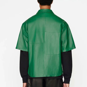 Chemise en cuir décontractée pour homme, personnalisée, de haute qualité, respirante, tricotée, coupe régulière, manches courtes, sans col, style streetwear hivernal - Product Image 2