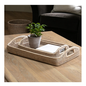 Bandeja de Servir Multiusos de Ratán Hecha a Mano de Calidad Premium con Asa de Madera Natural, Organizador de Mesa de Cocina para Bandejas Decorativas - Product Image 3