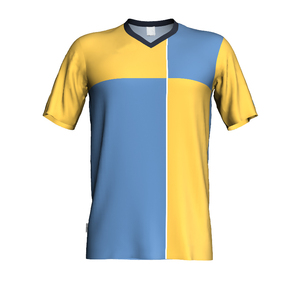 เสื้อฟุตบอลคอวีสีเหลืองน้ำเงินสำหรับผู้ชาย แขนสั้น ระบายเหงื่อได้ดี ทรงพอดีตัว เหมาะสำหรับทุกฤดูกาล ชุดทีม - Product Image 1
