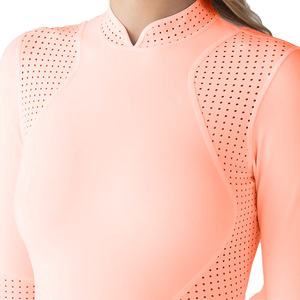 Haut de sport ajusté pour femme à manches longues, col montant, dos en maille zippé, vert clair uni, respirant, toutes saisons - Product Image 4