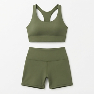 Women's Crisscross Racerback Sports Bra High Waist Shorts Set Seamless Breathable Spandex <b>Mesh</b> Dot Quick Dry Solid Teal Green - Product Image 2