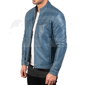 Veste en cuir de mode extérieure Veste en cuir d'hiver de haute qualité Hommes à vendre Veste de motard en cuir bleu - Product Image 1
