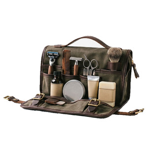Trousse de Toilette de Voyage en Cuir Multifonctionnelle, Organisateur de Salle de Bain Compact, Pochette de Soin pour Articles de Toilette et Cosmétiques - Product Image 1