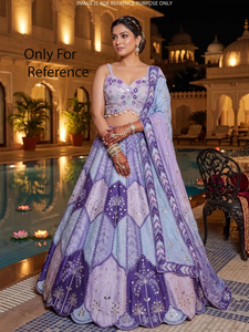 Elegante lehenga choli morado bordado con trabajo de espejo real y dupatta de malla, ropa de boda para mujeres, estilo India-Pakistán. - Product Image 1