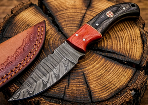 Couteau de chasse artisanal en acier Damas, fabrication OEM personnalisée, avec étui en cuir, lame pleine longueur, couteau de survie et de camping pour l'extérieur - Product Image 3