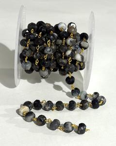 Cadena de cuentas de piedra natural dendrítica de 8 mm, cadena de rosario envuelta en alambre chapado en oro, suministros para hacer joyas DIY - Product Image 6
