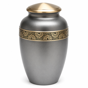 Urna Funeraria Antigua Gris Dorada con Adhesivo para Foto y Esmalte, para Cenizas Humanas - Product Image 3