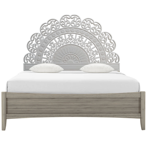 Tête de lit éclairée en bois d'ingénierie, taille Queen, sculptée à la main, motif floral, finition blanchie, forme demi-lune, pour chambre à coucher, Smart Art - Product Image 3