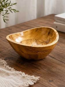 Indian Manufactured <b>Large</b> Handmade Wooden <b>Bowl</b> for Salad <b>Pasta</b> Fruit Bread Serving Rustic Home Kitchen Decor Available for Sale - Product Image 5
