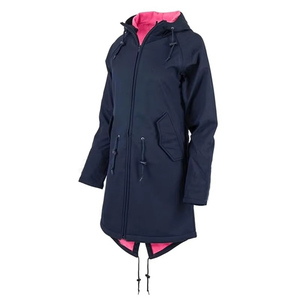 Women <b>Long</b> Softshell <b>Jacket</b> Fleece Lined Hooded Windproof Water Resistant Outdoor Ladies Coat Navy Pink Black Navy Blue Raincoat - Product Image 5
