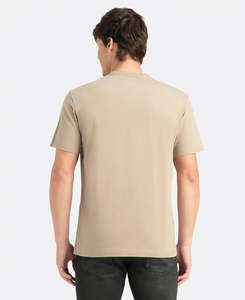 T-shirt en tricot à manches courtes pour homme, col en U, beige uni, 100% coton, coupe ajustée, décontracté, t-shirt basique - Product Image 2
