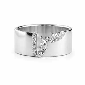 Bague de déclaration en or massif 10K 14K 18K avec diamants de laboratoire marquise et ronds, large bande en or style cigare, grappe asymétrique et épaisse, pour mariage - Product Image 4