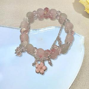 Bracciale con catena di perline e ciondolo a forma di fiore rosa, gioielli dolci per le donne, regalo alla moda - Product Image 4