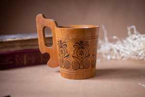 Handmade Wooden Mug with Lid Modern Design Laser Engraved Floral Pattern Classic Style <b>Bar</b> <b>Accessories</b> <b>Home</b> Use - Product Image 3