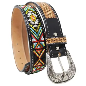 Rodeo International Cowboy & Cowgirl cintura da Cowboy con perline Western Aztec in pelle con Design a mano a prezzo all'ingrosso