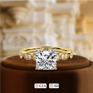 1.5CT Princess Lab Grown Diamond Half Pave <b>Set</b> Engagement <b>Ring</b> 14k Yellow <b>Gold</b> Wedding Gift IGI Certified Minimalist Promise Rin - Product Image 2