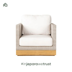 Sillón de Ratán y Madera de Teca, Cojín Cómodo, Conjunto de Asientos Duraderos, Muebles de Exterior Resistentes a la Intemperie para Jardines - Satria - Product Image 5