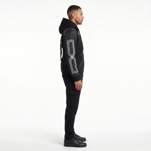 Sweat à capuche streetwear surdimensionné pour homme en coton éponge 280 GSM avec fermeture éclair intégrale, patch chenille et coupe carrée – Fabricant OEM de vêtements d'extérieur - Product Image 3