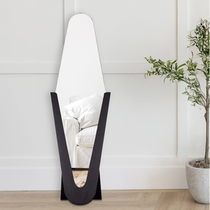 Grand miroir sur pied de forme organique avec une épaisse moulure en bois foncé et un support en chevalet, disponible à prix de gros. - Product Image 3