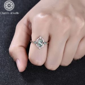 Charm Jewells Women's Rose <b>Gold</b> Engagement <b>Cocktail</b> <b>Ring</b> with Green Moss Quartz and Moissanite Prong Setting Classic Style - Product Image 1