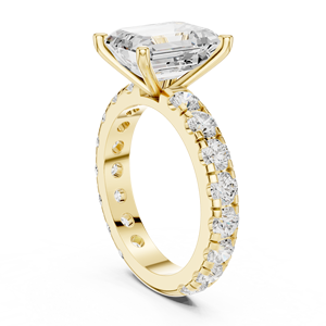 Anillos Clásicos de Compromiso, Boda y Aniversario con Banda Pavé, Diamante Cultivado en Laboratorio de Corte Esmeralda de 3 CT, Color E, VS1, Anillo de Oro Sólido de 14K - Product Image 3