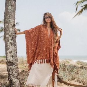 Vestido Poncho Estilo Boho para Mujer, Chaqueta Kimono de Manga Ancha, Cárdigan de Algodón Crudo, Top Tipo Pareo, Vestido Tribal - Product Image 1