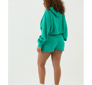 2026 Women's <b>Sexy</b> Solid Color Shorts <b>Set</b> Plus Size Crop Top &High Waist Sweatpants Summer Clothes 100% Cotton Gym Outfit - Product Image 3