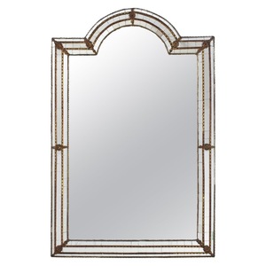 Traditional Framed Wall Mirror With <b>Arched</b> Top Metal <b>Frame</b> Decorative Glass Design - Product Image 1