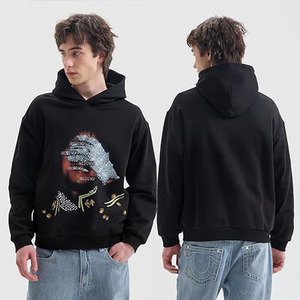 Rhinestone Hoodie, <b>Mens</b> Long Sleeve Hooded <b>Pullover</b>, Unisex Graphic Top, The <b>for</b> Fans - Product Image 2