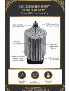 Cape de luxe pour femme en strass argentés et perles, avec franges à pampilles en cristal, châle, étole, cape d'épaule, capelette pour mariage et soirée - Product Image 6