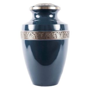 Large Metal Cremation Urns for Human Ashes Adult - Slate Blue Handcrafted Brass Funeral Memorial Urn for Burial or Home Niche - Product Image 1