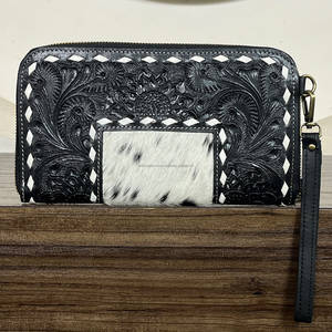 Handcrafted Tooled Floral Leather Wristlet Wallet High Quality Cowhide Genuine Leather Stylish Cash Holder Evening <b>Women</b> <b>Clutch</b> - Product Image 4