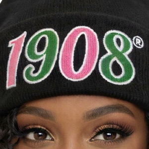 1908 Black Beanie Embroidered Knit Hat Warm <b>Winter</b> <b>Cap</b> Stylish Streetwear Fashion Accessory Comfortable Fit - Product Image 3