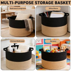 65L <b>Large</b> Woven Cotton Rope Nursery <b>Basket</b>, Laundry <b>Basket</b> Laundry Hamper with Handles,Blanket <b>Basket</b> <b>Storage</b> Bin for Toys - Product Image 2