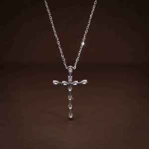 Pear Cut Moissanite Diamond Cross Pendant 925 Sterling <b>Silver</b> Religious Party Gift for Friends Fine Jewelry <b>Charm</b> - Product Image 1
