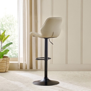 Tabouret de bar pivotant réglable beige avec siège en cuir PU à motif losanges, base en métal noir, design moderne et contemporain - Product Image 4