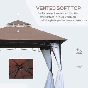 Gazebo Moderno 3x3 Metri per Esterni, Tenda a Baldacchino in Tessuto Color Caffè con Pali in Metallo per Cortili, Ville, Parchi e Hotel - Product Image 6