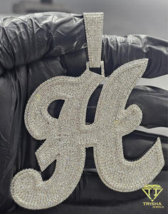 Iced Out "H" Initial Necklace Moissanite Diamond Hip Hop Pendant Silver Bling Chain Custom Jewelry Gift - Product Image 2