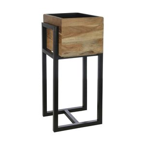 Vase de sol carré moderne en bois avec support en métal noir pour l'affichage floral, design minimaliste, Linea Exports Inc LE-MW0004 - Product Image 6