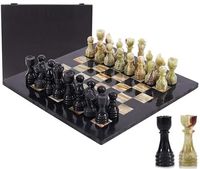 Jeu d'échecs en marbre, échiquier en pierre, jeu d'échecs de luxe, échecs en marbre noir et blanc, échecs en marbre faits à la main, ensemble de jeu de société en marbre