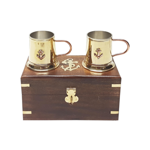 Juego de 2 vasos de chupito de latón y cobre con caja de almacenamiento de madera, estilo vintage, vasos metálicos decorativos para bar, set de regalo - Product Image 4