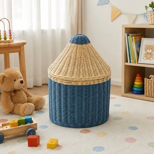 Natural Rattan Woven Storage Basket with Lid <b>Handmade</b> Kids Toy Organizer Nursery Laundry <b>Clothes</b> Storage Decor Container Baskets - Product Image 6