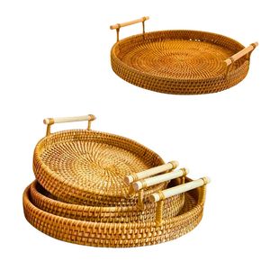 Handwoven RATTAN <b>TRAY</b> FRUIT STORAGE BASKET with Handles Handmade Rustic Home Decor <b>Tray</b> - Product Image 1