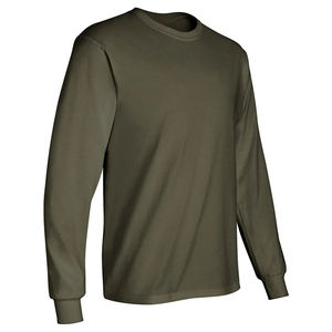 T-shirt à manches longues pour homme, vert olive, col rond, coupe classique, tricot uni, style décontracté, tissu jersey 100% coton - Product Image 2