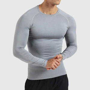 Chemise de compression à manches longues pour homme, séchage rapide, spandex, polyester, gris, haut de sport à manches longues - Product Image 2