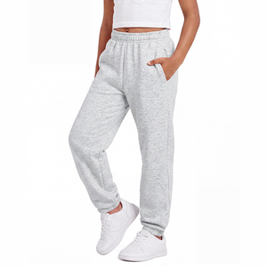 Pantalones Deportivos de Felpa Clásicos Color Gris Jaspeado con Cintura Elástica para Niñas, Uniformes Escolares, Pantalones Deportivos Casuales con Bolsillos - Product Image 1