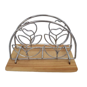 Servilletero Vintage Tulipán en Acero Inoxidable con Detalles en Madera, Perfecto para una Decoración de Cocina Primaveral Encantadora - Product Image 1