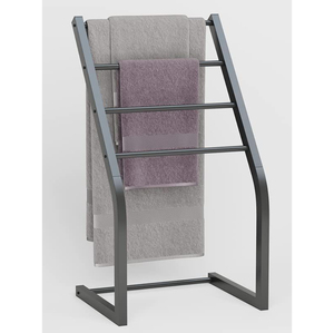 Porte-serviettes sur pied à 2 niveaux en métal poli, support de rangement pour serviettes de salle de bain, pour la maison et l'hôtel - Product Image 4